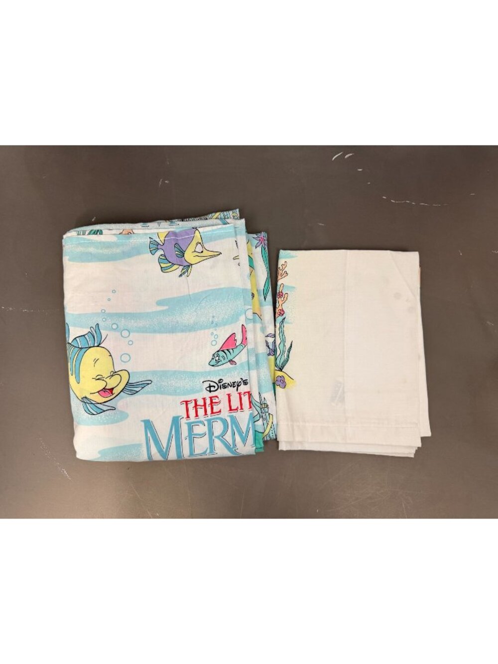 Disney The Little Mermaid Vintage Flat Twin Sheet with pillowcase 1990s